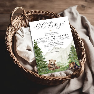 Invitation Oh Boy Woodland Bear Baby shower