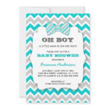 OH BOYER baby shower Bowtie / chevron gris turquoi