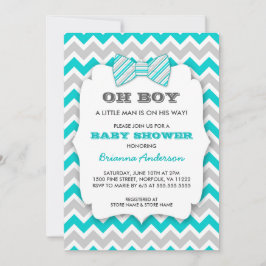 Invitation OH BOYER baby shower Bowtie / chevron gris turquoi