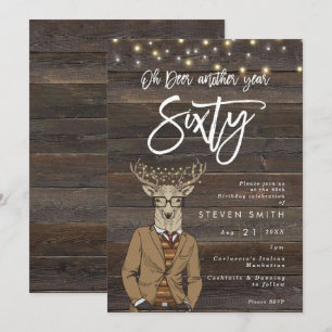 Invitation Oh cerf feux de bois rustique 60e anniversaire