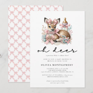 Invitation Oh Cerf Rubans Roses Forêt Baby Shower 