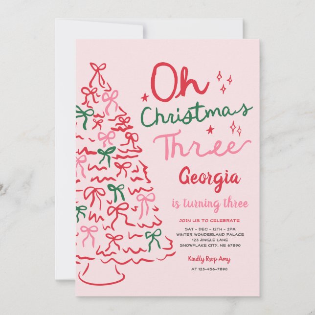 Invitation Oh Christmas Three Coquette Christmas 3rd Birthday (Devant)