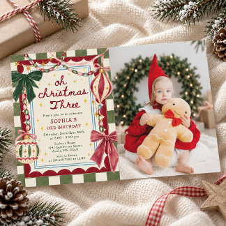 Invitation Oh Christmas Trois Anniversaire de Noël Fantaisist