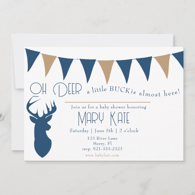 Invitation Oh Deer a Little Buck baby shower (Devant)