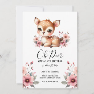 Invitation Oh Deer Aquarelle Florale fête d'anniversaire