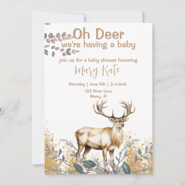 Invitation Oh Deer Baby Boy Douche (Devant)