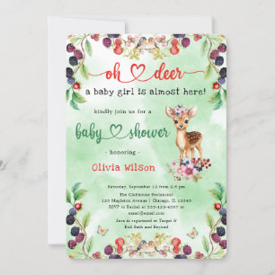 Invitation Oh Deer Baby Girl Berry Fleurs Baby shower de forê