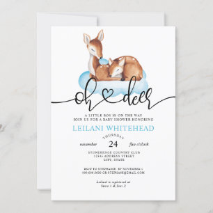 Invitation Oh Deer Baby shower Aquarelle Bleu Cloud