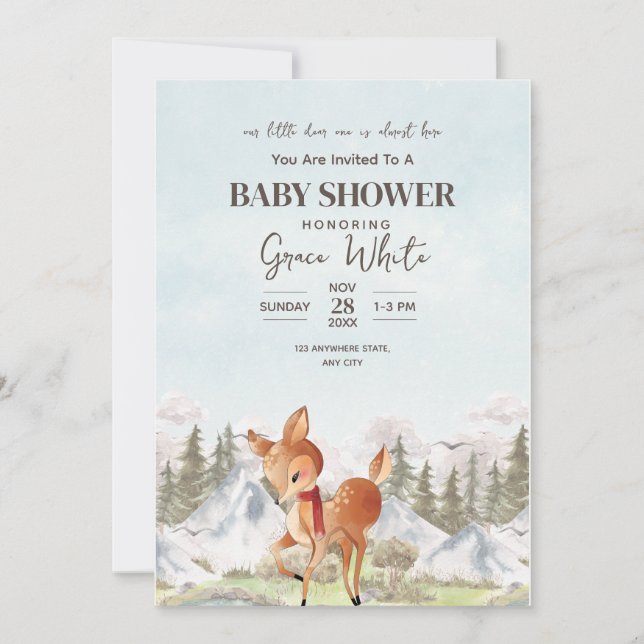 Invitation Oh Deer Baby shower d'hiver Baby shower Woodland (Devant)
