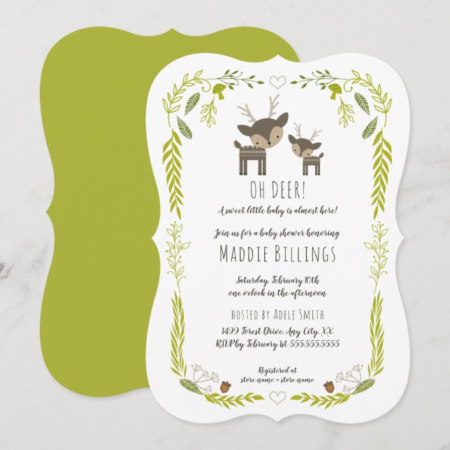 Invitation Oh Deer bois animal neutre sexe baby shower (Devant / Derrière)