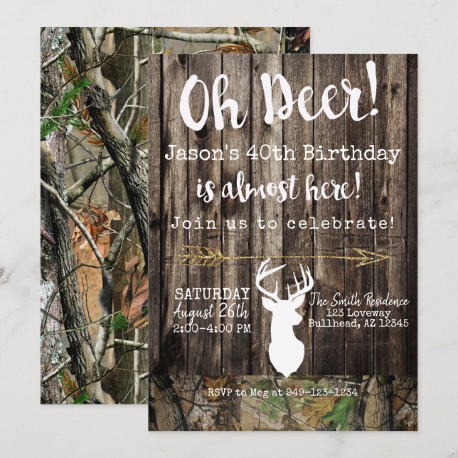 Invitation Oh Deer ! Chasse masculine Camo arrière - plan Ann (Devant / Derrière)