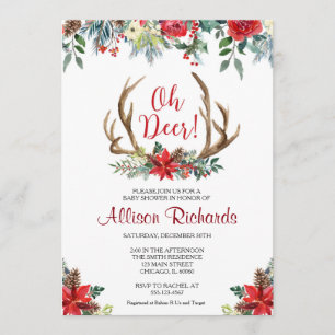 Invitation Oh Deer Christmas baby shower neutre
