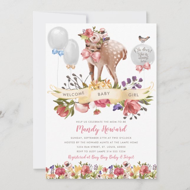 Invitation Oh Deer Girl Baby shower (Devant)