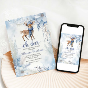 Invitation Oh Deer Hiver Baby shower Élégant
