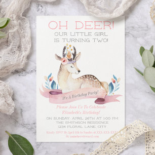 Invitation Oh Deer Little Girl Deuxième fête d'anniversaire r