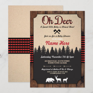 Invitation Oh Deer Lumberjack Red Baby shower garçon fille In