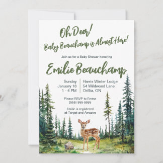 Invitation Oh Deer ! Un nouveau bébé est presque là ! Baby sh