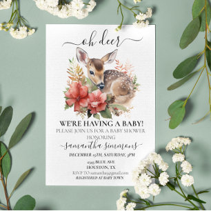 Invitation Oh Deer Watercolor Baby shower de Noël
