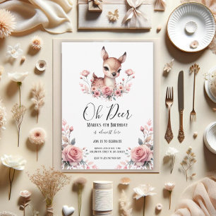 Invitation Oh Deer Watercolor Rose fête d'anniversaire