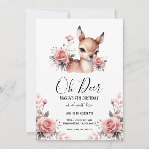 Invitation Oh Deer Watercolor Rose fête d'anniversaire