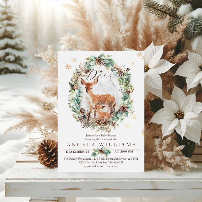 Invitation Oh Deer Winter Woodland Baby shower de neige (Créateur téléchargé)