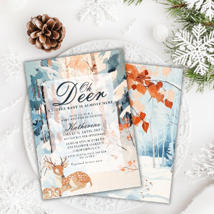 Invitation Oh Deer Winter Woodland Snowland Forest baby showe
