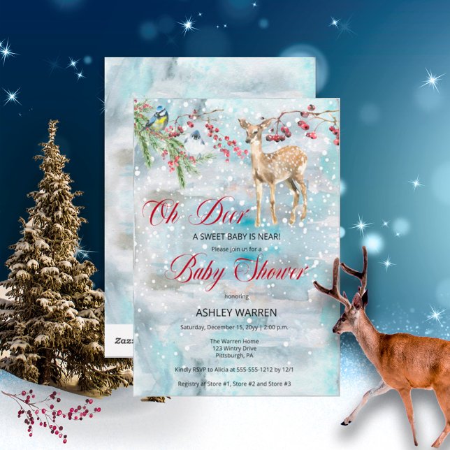 Invitation Oh Deer Woodland Animaux Winter Boy Baby shower (Créateur téléchargé)
