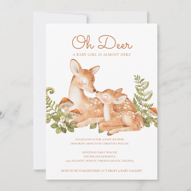 Invitation Oh Deer Woodland Forest Baby shower (Devant)