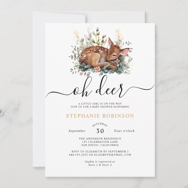 Invitation Oh Deer Woodland Forest Baby shower (Devant)