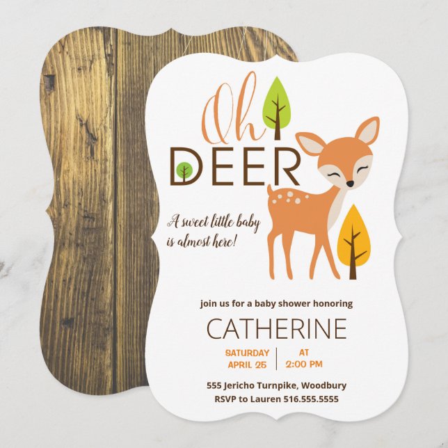 Invitation Oh Deer Woodland Forest Baby shower (Devant / Derrière)