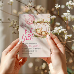 Invitation Oh Fille Baby shower Ours En Teddy Rose