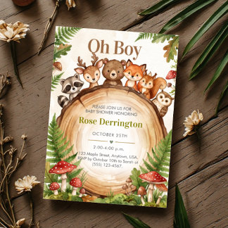 Invitation Oh Garçon Animaux de la Forêt Sauvage Baptême Rust