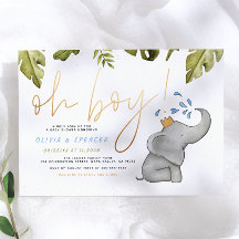 Oh garçon Aquarelle Baby shower d'arrosage d'éléph