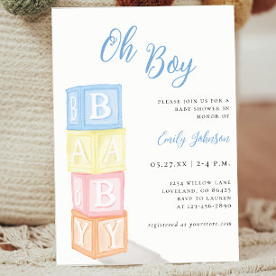 Invitation Oh garçon Baby shower bleu mou