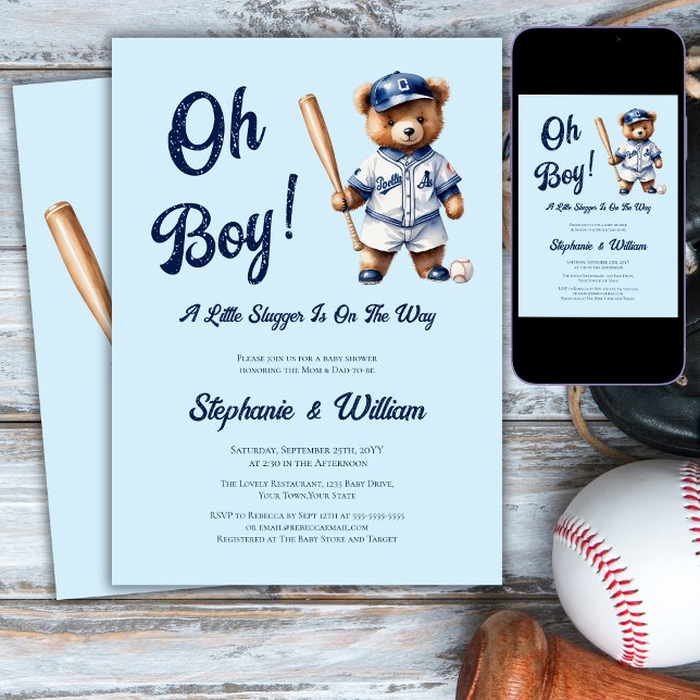 Invitation Oh garçon Baby shower de baseball mignon ours (Créateur téléchargé)