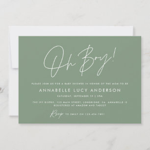Invitation oh garçon Baby shower script vert moderne boho