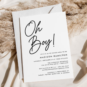 Invitation Oh garçon Black Script minimaliste Baby shower