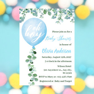 Invitation Oh garçon, Bleu Ballons et Baby shower à thème de 