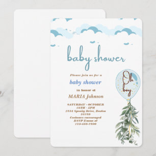 Invitation Oh Garçon Bleu Balloon Eucalyptus Baby shower Invi