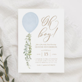 Invitation Oh Garçon Bleu Balloon Eucalyptus Baby shower Invi