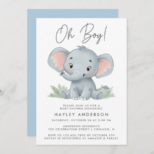 Invitation Oh garçon bleu bébé Baby shower éléphant
