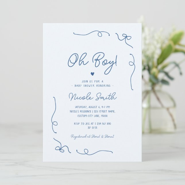 Invitation Oh Garçon Bleu Main tiré Baby shower Garçon França (Debout devant)