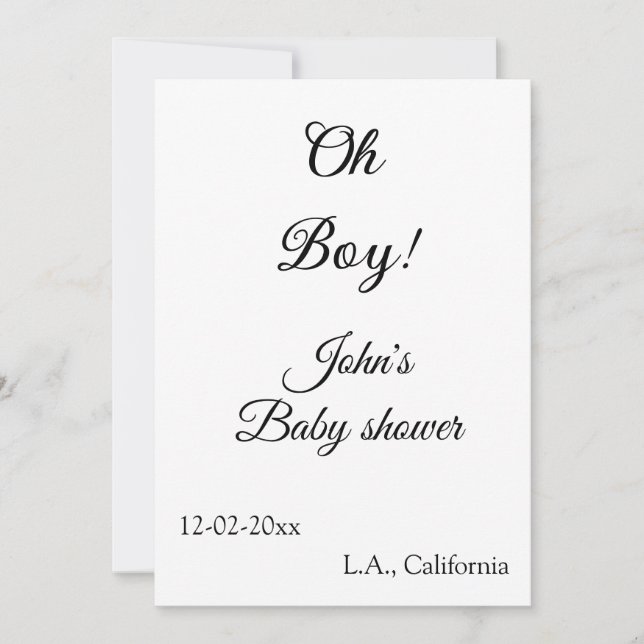 Invitation oh garçon fille baby shower ajouter nom date année (Devant)