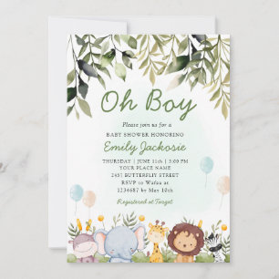 Invitation Oh garçon Green jungle safari animaux baby shower