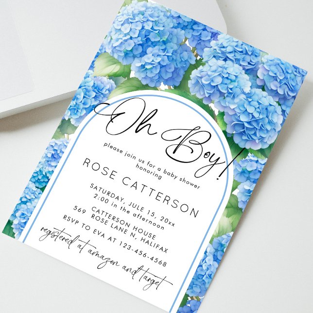 Invitation Oh garçon Hydrangea Baby shower de fleurs bleues (Créateur téléchargé)