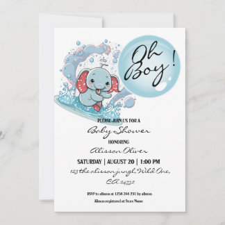 Invitation Oh garçon mignonne bébé éléphant bleu bulle Baby s
