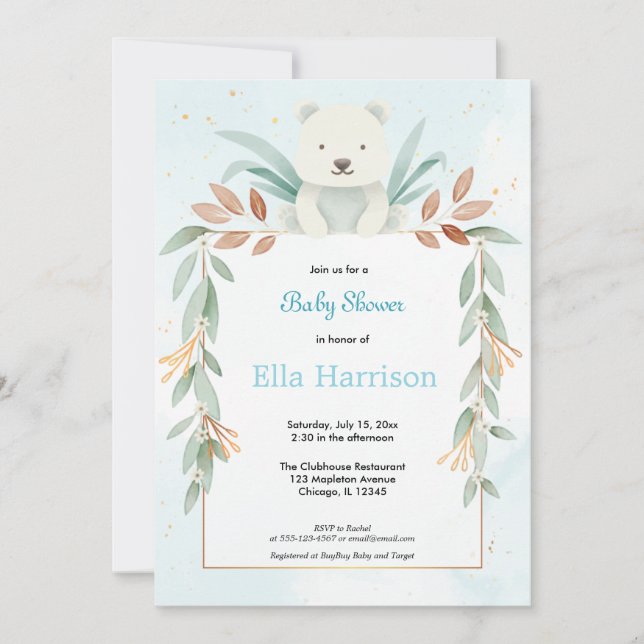Invitation Oh garçon moderne eucalyptus bleu baby shower ball (Devant)