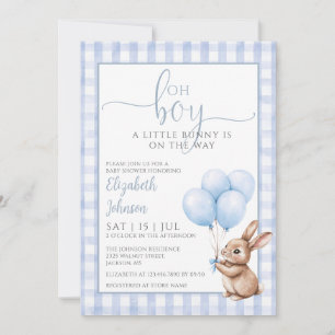 Invitation Oh Garçon Petit Lapin Ballons Bleus Baby Shower 