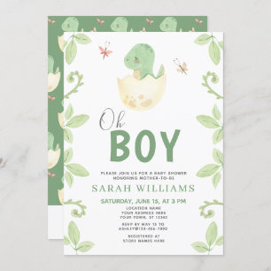 Invitation Oh garçon QR Code mignon Baby shower Dinosaure Ver