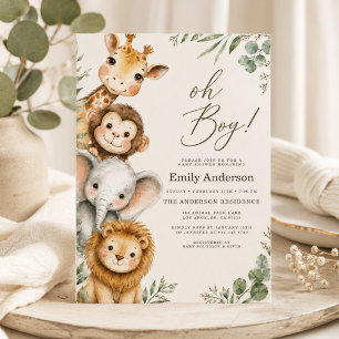 Invitation Oh Garçon Safari Animal Fête de Naissance de Garço